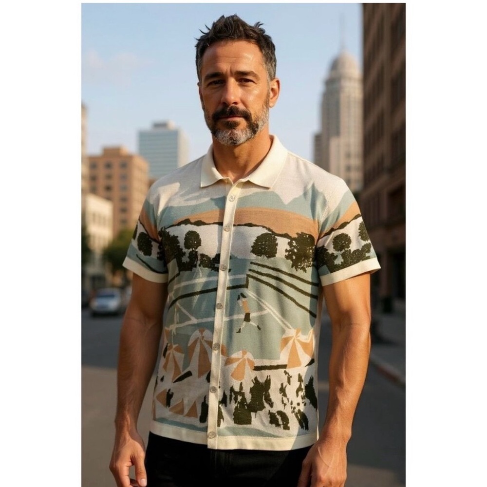 Free Planet Scenic Graphic Button Down Shirt Men’s Small BRAND NEW!